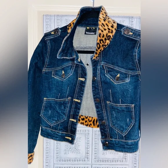 VGU ”Wednesday” Girls Sz-M Jean Jacket🐆Leopard Accent Print-Color, Sleeve, Cuffs - Picture 2 of 16